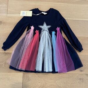 NWT Baby Sara Girls Navy Glitter Multicolor Stars Tulle Bottom Dress size 7
